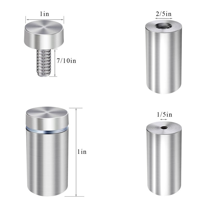 Osring 1 x 1 Inch Sign Standoffs Mounting Hardware 16 Pack, Wall Screw Standoff Holder Stainless Steel Advertising Nails for Displaying Acrylic Board and Signage, Silver - Image 2